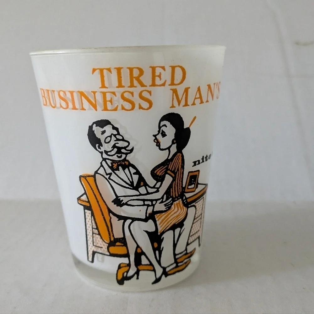 Vintage 60s whiskey cocktail glass tired business man